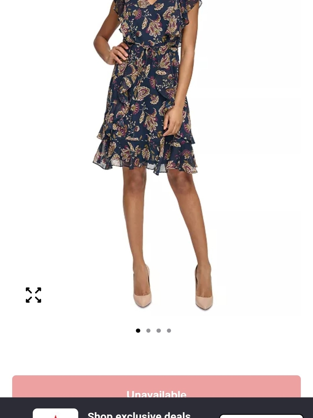 Tommy Hilfiger Navy Floral Midi Dress with Cream and Mustard Accents